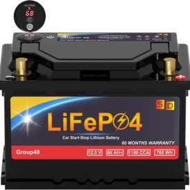 Lithium Car Battery Start-Stop Group 48, 12.8V 60Ah 1100CCA LiFePO4 with LED Display