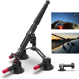Triple Suction Cup Car Mount for Insta360 X5/X4, GoPro, DJI OSMO – Quick Release Windshield Magic Arm with Extension Pole/Selfie Stick